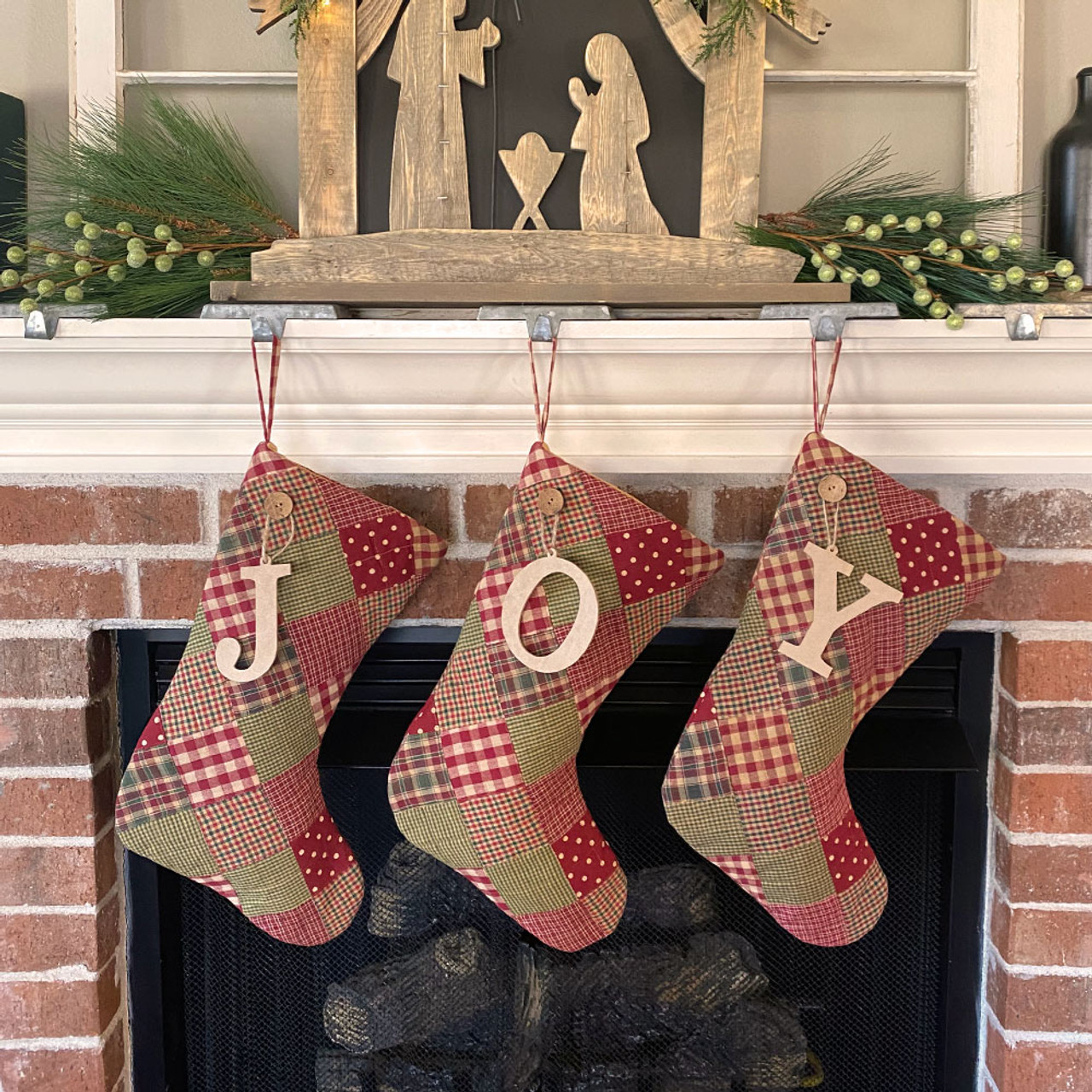 Patchwork Plaid Quilted Christmas Stocking With Personalized Letter Charm by Marilee Home