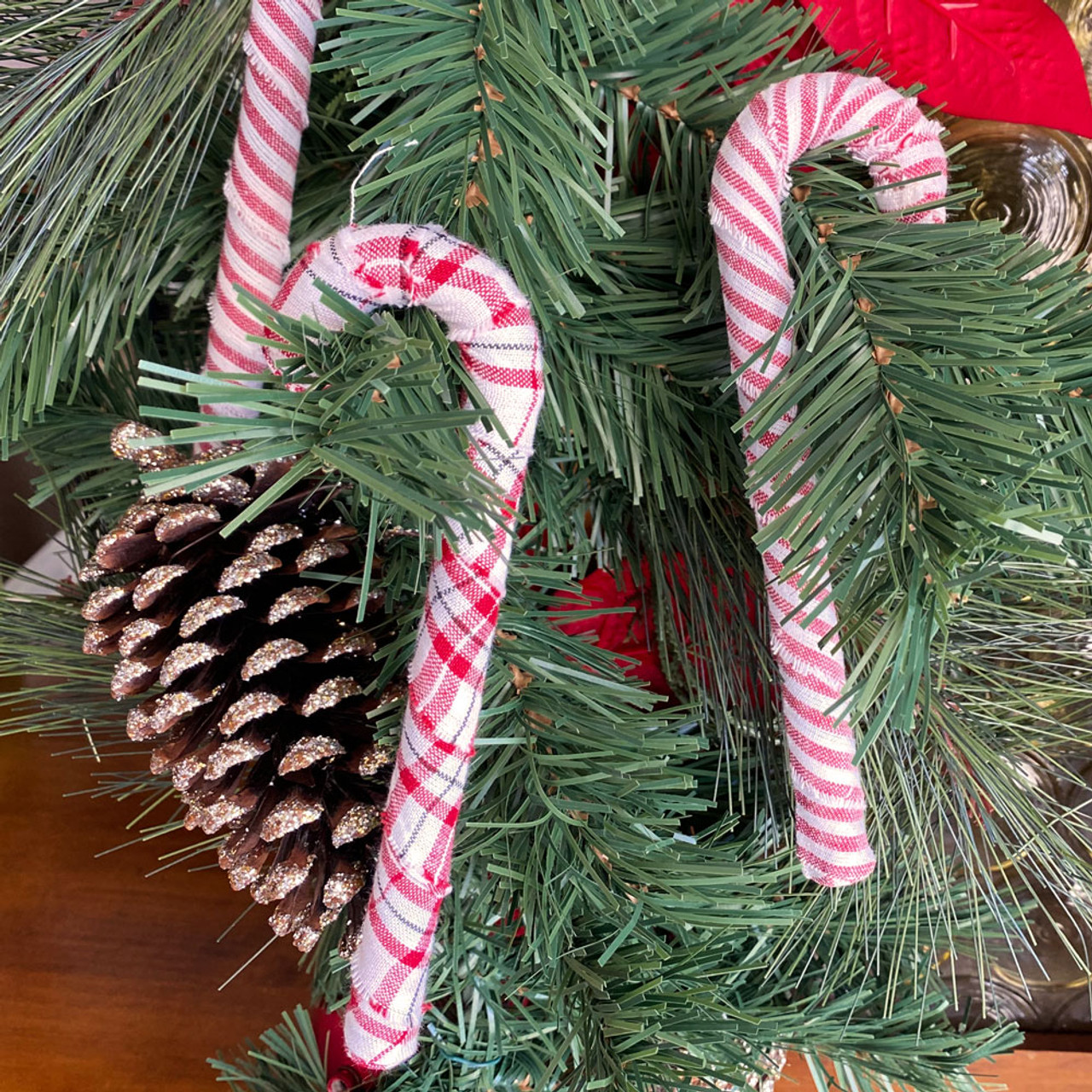 Perfect Red Homespun Fabric Candy Cane Ornaments - Set of 6 - by Marilee Home