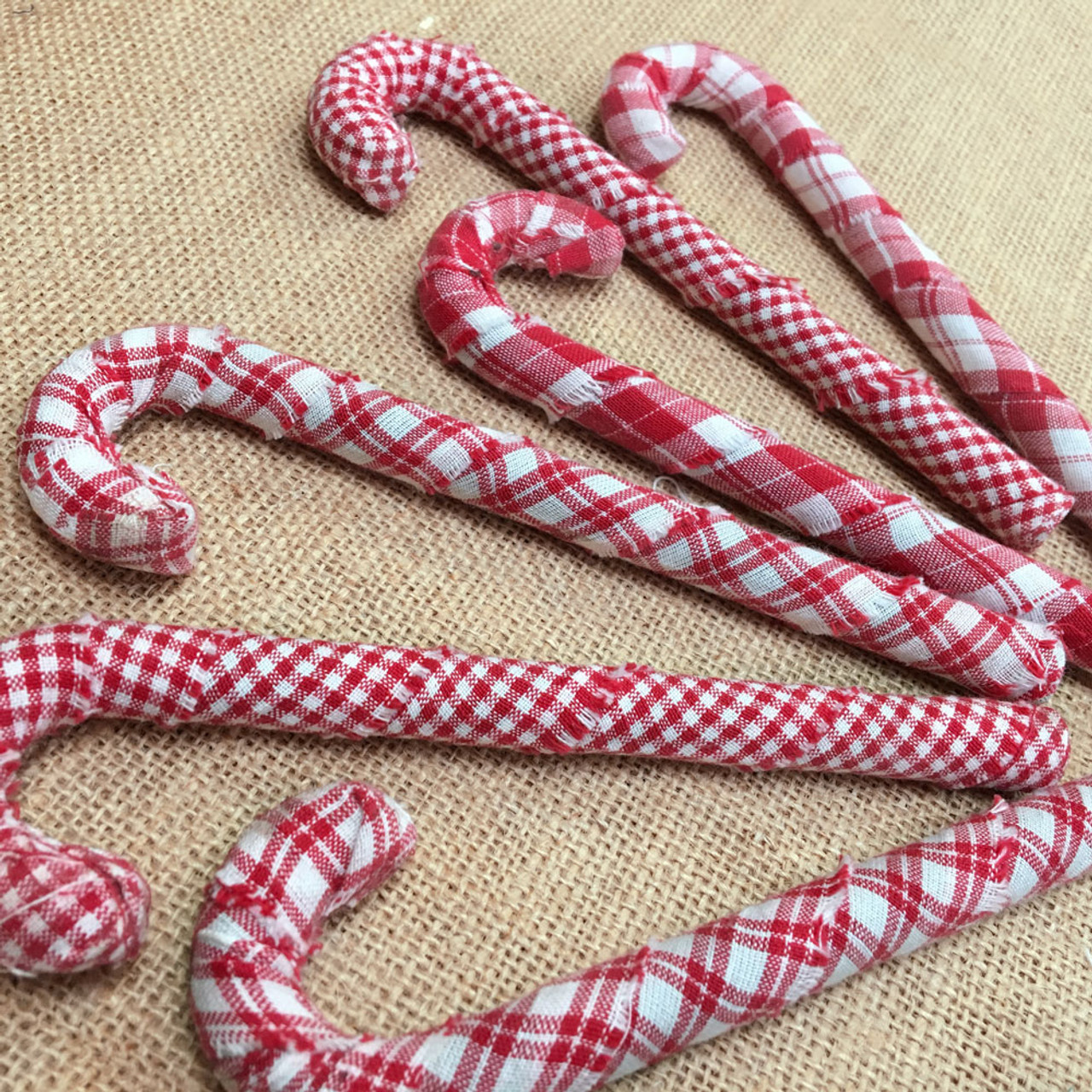 Perfect Red Homespun Fabric Candy Cane Ornaments - Set of 6 - by Marilee Home