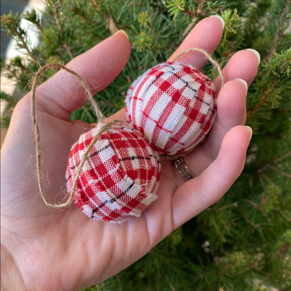 Perfect Red & White Plaid Homespun Christmas Ball Ornaments - Set of 12 - by Marilee Home