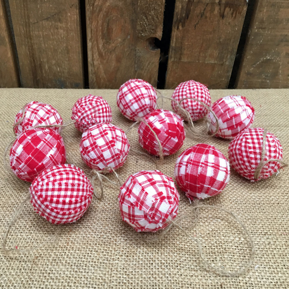 Perfect Red & White Plaid Homespun Christmas Ball Ornaments - Set of 12 - by Marilee Home