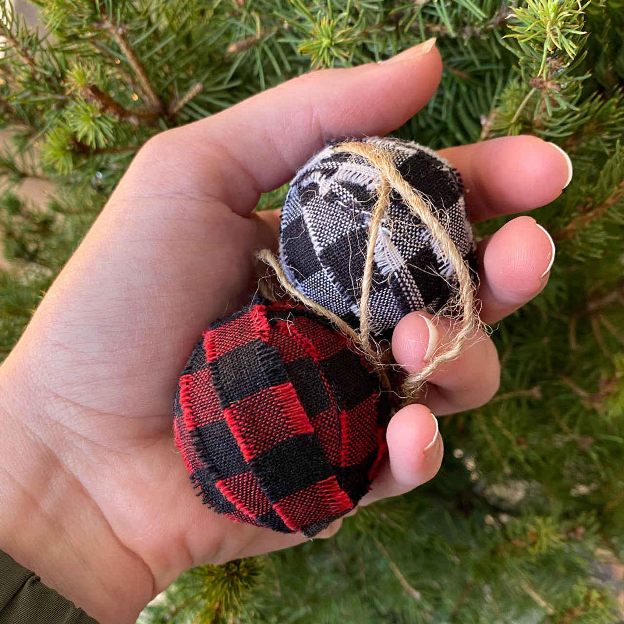 Red, White & Black Mini Buffalo Plaid Homespun Christmas Ball Ornaments - Set of 12 - by Marilee Home Red, White & Black Mini Buffalo Plaid Homespun Christmas Ball Ornaments - Set of 12 - by Marilee Home