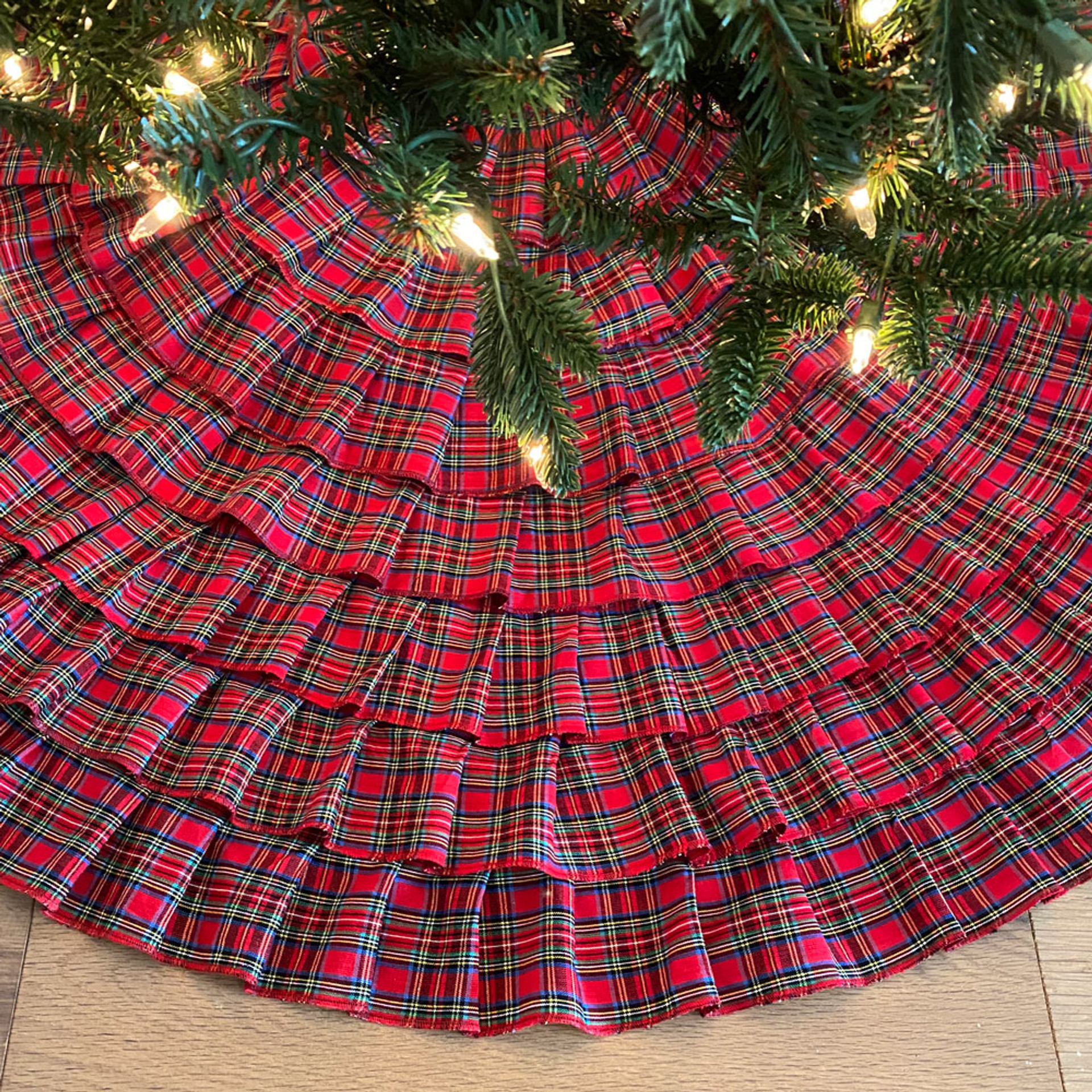 48" Red Tartan Homespun Ruffled Tree Skirt by Marilee Home Jubilee Fabric