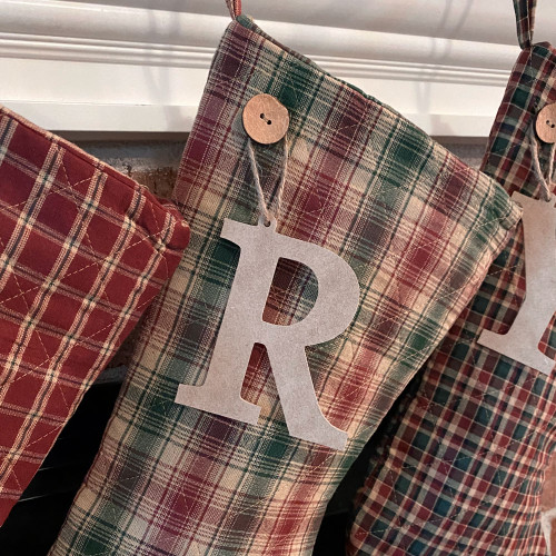 Vintage Christmas 1 Plaid Quilted Christmas Stocking With Personalized Letter Charm by Marilee Home Vintage Christmas 1 Plaid Quilted Christmas Stocking With Personalized Letter Charm by Marilee Home