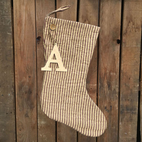 Primitive Red Stripe Quilted Stocking With Personalized Letter Charm by Marilee Home