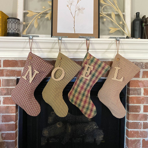 Primitive Black Stripe Quilted Stocking With Personalized Letter Charm by Marilee Home