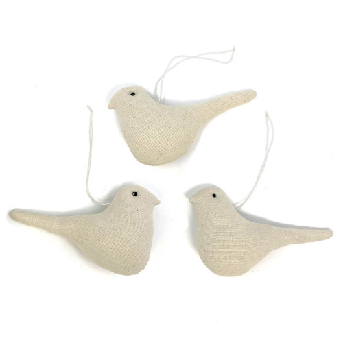 Natural White Fabric Rustic Bird Christmas Ornaments - Set of 3 -  by Marilee Home