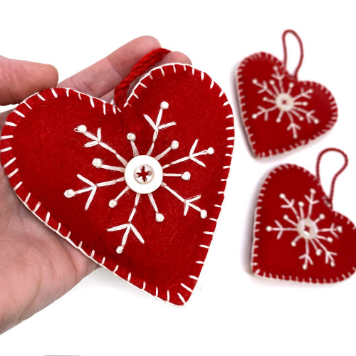 Red Felt Fabric Heart Christmas Ornaments - Set of 3 - by Marilee Home Red Felt Fabric Heart Christmas Ornaments - Set of 3 - by Marilee Home