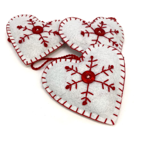 White Felt Fabric Heart Christmas Ornaments - Set of 3 - by Marilee Home