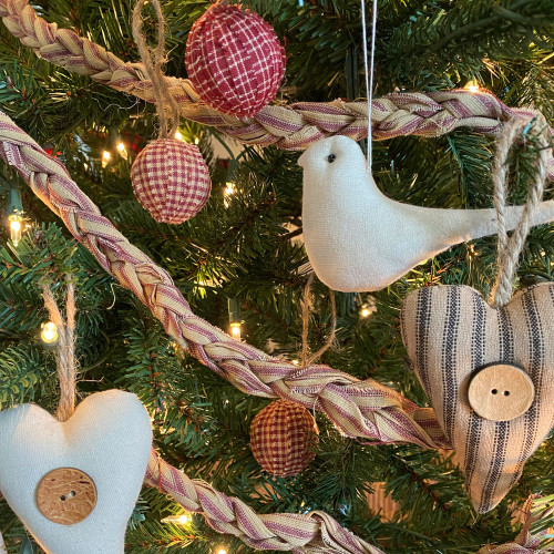 Red Ticking Braided Christmas Garland - 9 feet - by Marilee Home