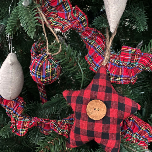 Red Tartan Ruffled Fabric Trim Garland -12 feet