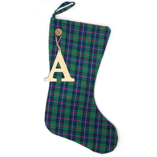 Celtic Blue Tartan Quilted Stocking with Personalized Letter Charm by Marilee Home