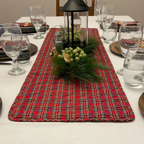 Scotty Red Tartan Reversible McCuan Green Tartan Quilted Christmas Table Runner; 14" x 48"