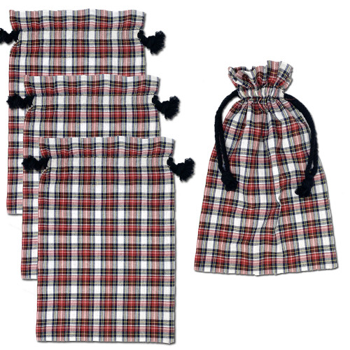 Highland Red Tartan Plaid Large Gift Bags; 15" x 10" - Set of 4