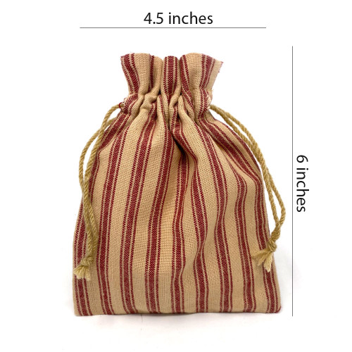 Primitive Red Ticking Stripe Small Gift Bags; 6" x 4.5" - Set of 6 Primitive Red Ticking Stripe Small Gift Bags; 6" x 4.5" - Set of 6
