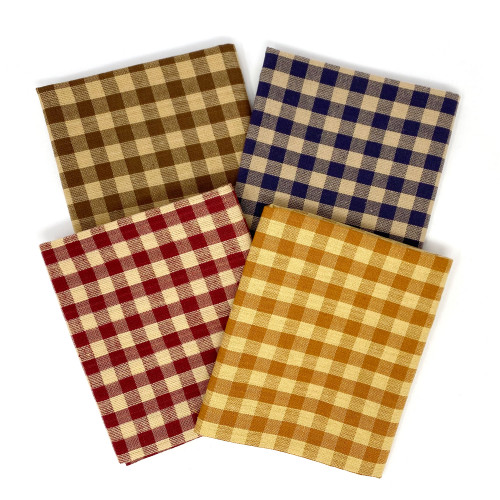 Primitive Assorted Brown Red Blue Gold Plaid Gingham Cotton Fabric Bundle - Set of 4 Fat Quarters Primitive Assorted Brown Red Blue Gold Plaid Gingham Cotton Fabric Bundle - Set of 4 Fat Quarters