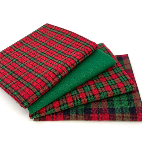 Christmas Red & Green Assorted Plaid Gingham Cotton Fabric Bundle - Set of 4 Fat Quarters