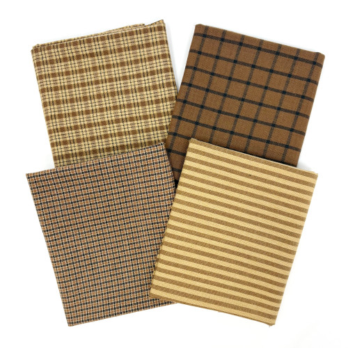 Tuscan Brown Assorted Plaid Fabric Bundle - Set of 4 Fat Quarters