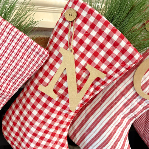 Perfect Red 5 Quilted Stocking with Personalized Charm by Marilee Home