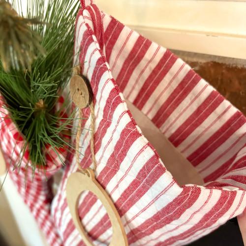 Red & White Ticking Stripe Quilted Stocking with Personalized Charm by Marilee Home