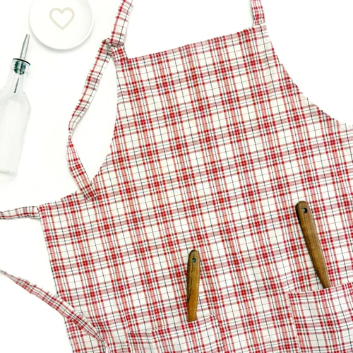 Peppermint Christmas Plaid Hostess Apron with Gift Bag