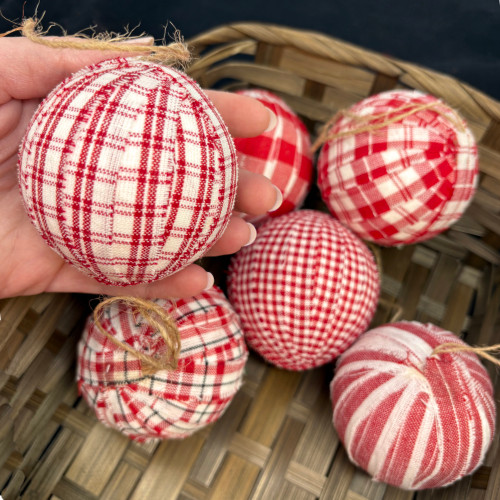 Perfect Red Plaid Homespun 2.5 inch Christmas Ball Ornaments - Set of 6 - by Marilee Home