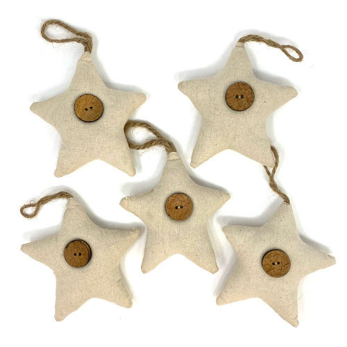 Natural White Fabric Rustic Star Christmas Ornaments - Set of 5 -  by Marilee Home Natural White Fabric Rustic Star Christmas Ornaments - Set of 5 -  by Marilee Home