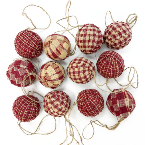 Primitive Red Plaid Homespun Christmas Ball Ornaments Set of 12 by Marilee Home Primitive Red Plaid Homespun Christmas Ball Ornaments Set of 12 by Marilee Home