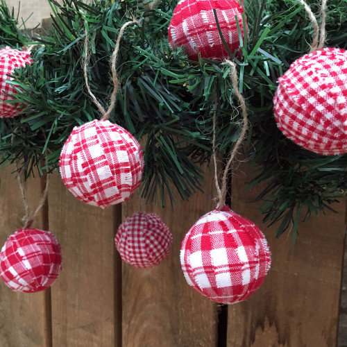 Perfect Red & White Plaid Homespun Christmas Ball Ornaments - Set of 12 - by Marilee Home