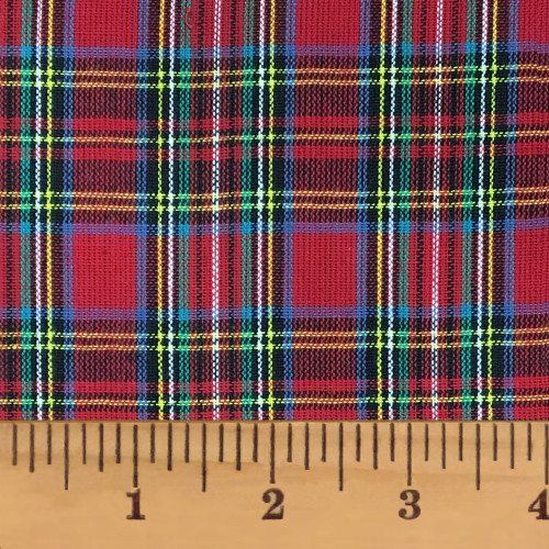 Modern Black Stewart Tartan Fabric | Black Green Yellow Red Cotton Plaid