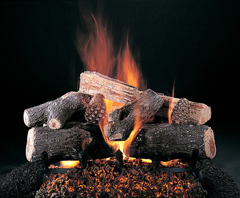 Evening Lone Star Logs (shown in 24-inch set size with FX burner and 5/8" grate) by Rasmussen Gas Logs