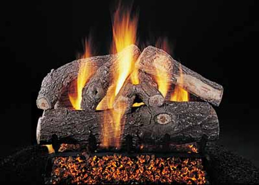 Double Face Frosted Oak 24" set size on FX burner by Rasmussen Gas Logs