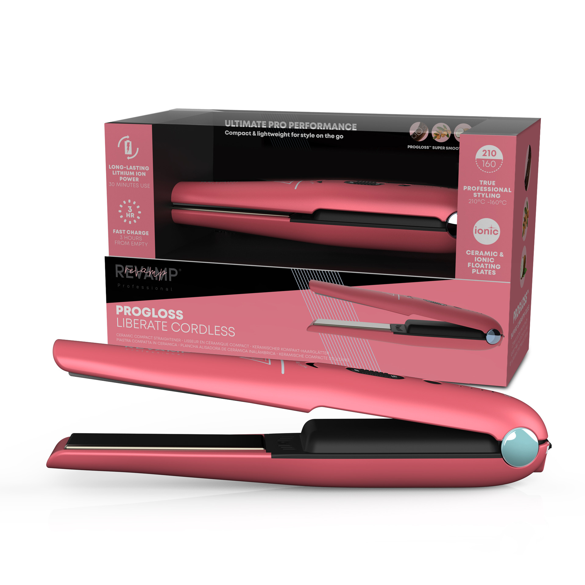 Revamp Progloss Liberate Cordless Compact Hair Straightener Pink