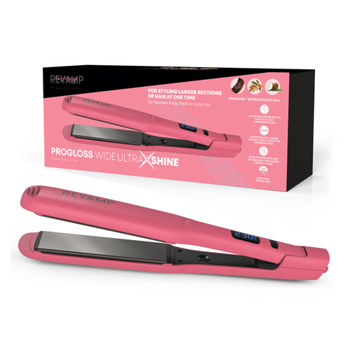 Progloss Wide Ultra X Shine Hair Straightener Pink  - Product Image - Revamp Professional