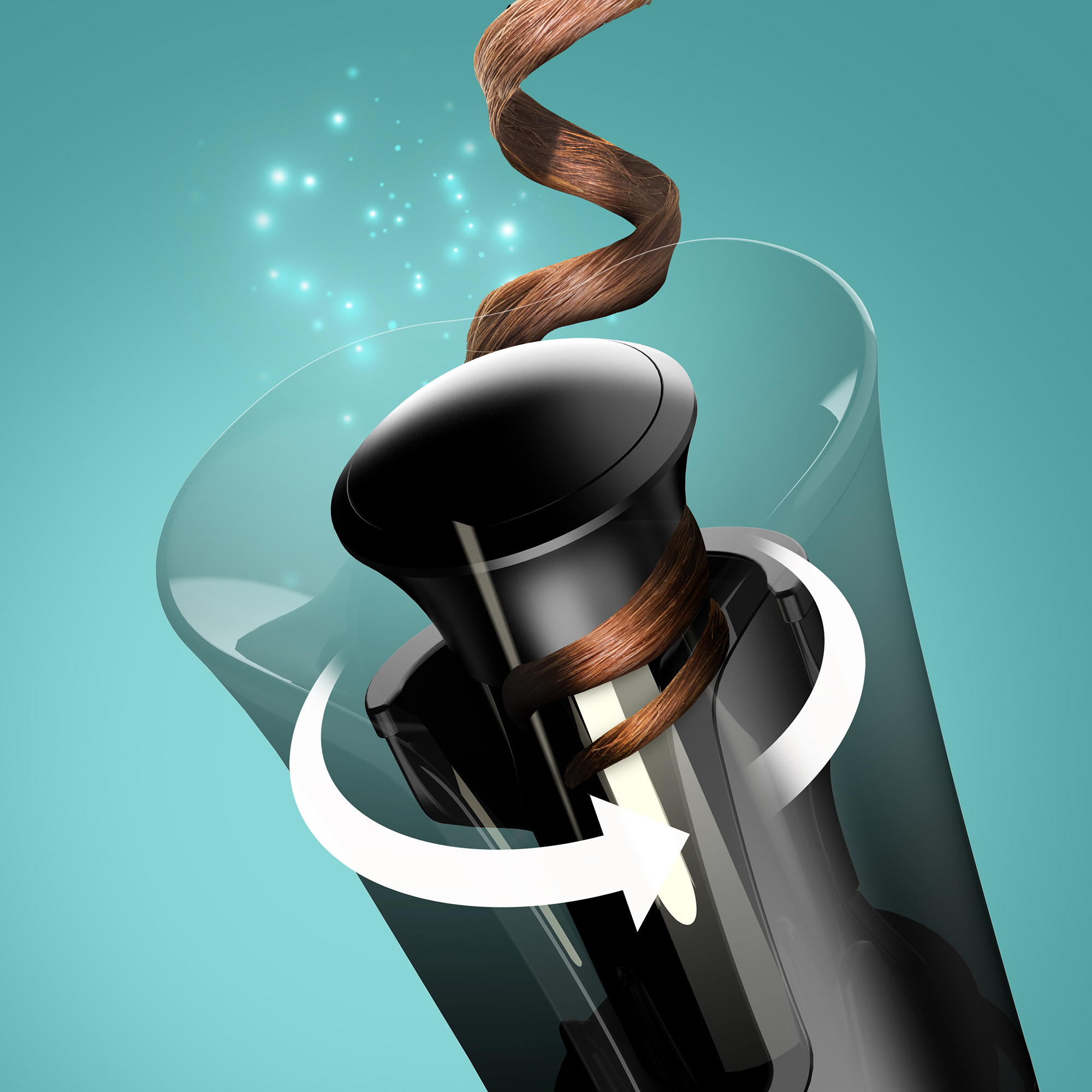 Automatic rotating system for flawless curls at the touch of a button