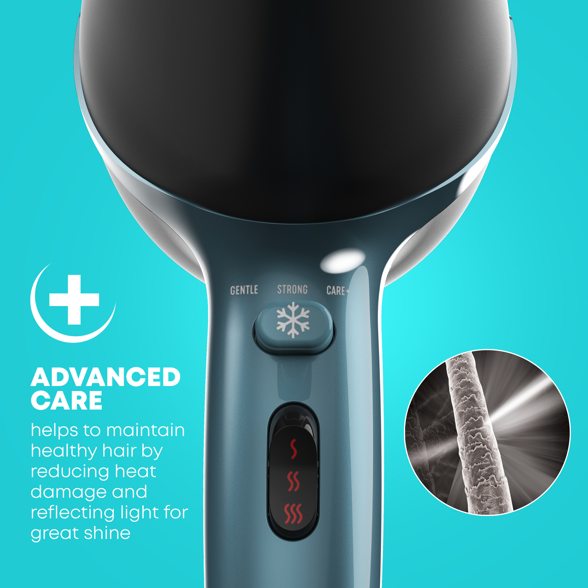 Hair dryer with advanced care system