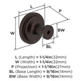 AMEROCK Faircrest 1-1/4" Diameter Cabinet Knob in Oil Rubbed Bronze BP37460ORB Specs