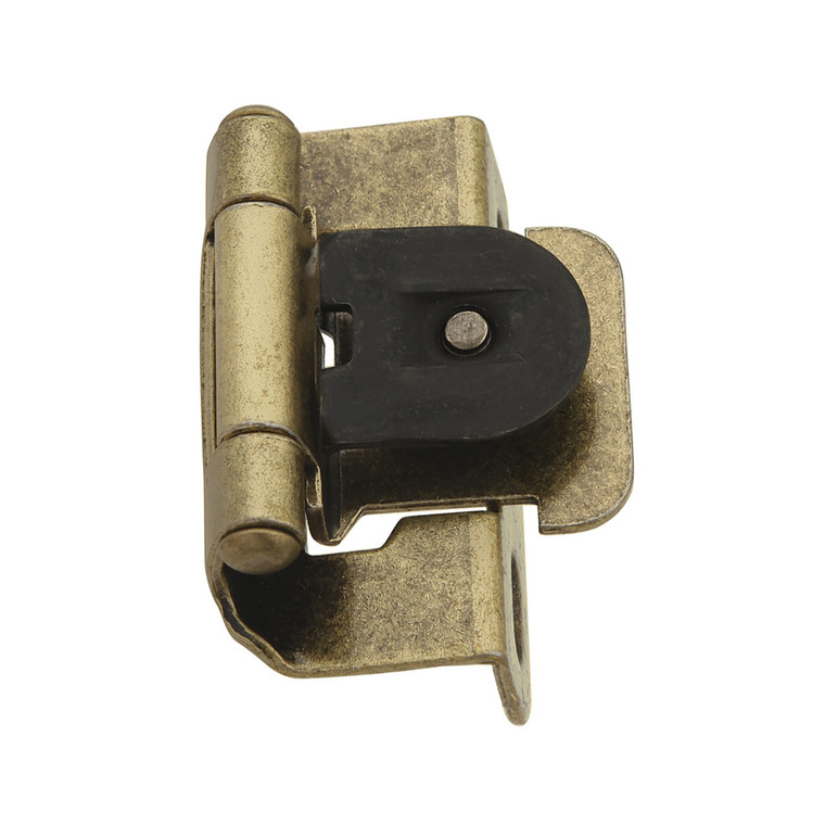 HICKORY Single Demountable 1/2" Overlay Partial Wrap Cabinet Hinge (pair) in Antique Brass P5312-AB