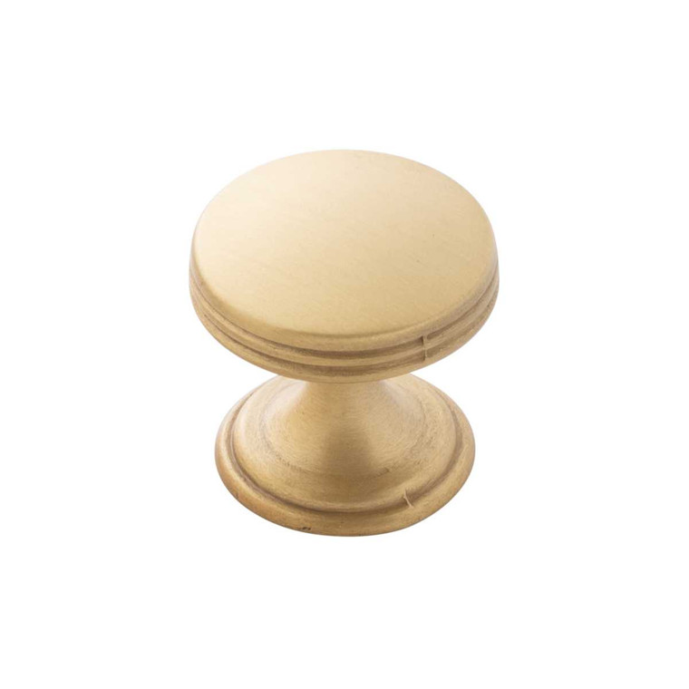 Main View of a Brushed Golden Brass 1" Round Cabinet Knob from Hickory Hardware's American Diner Collection P2140-BGB