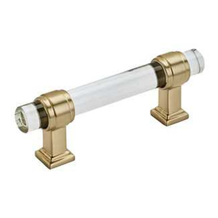 Main View of a Clear Glass and Golden Champagne 3" Hole Centers Handle Cabinet Pull from Amerock's Glacio Collection BP36659CBBZ