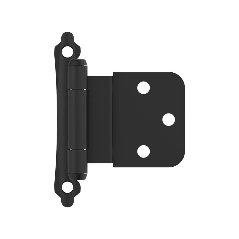 AMEROCK Scalloped Edge Self Closing Face Mount 3/8" Inset Cabinet Hinge (pair) in Flat Black BPR7928FB Front View