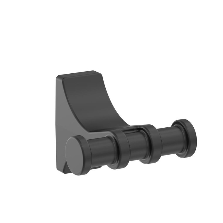 Main View of a Matte Black Double Bathroom Hook from Amerock's Davenport Collection BH36050MB