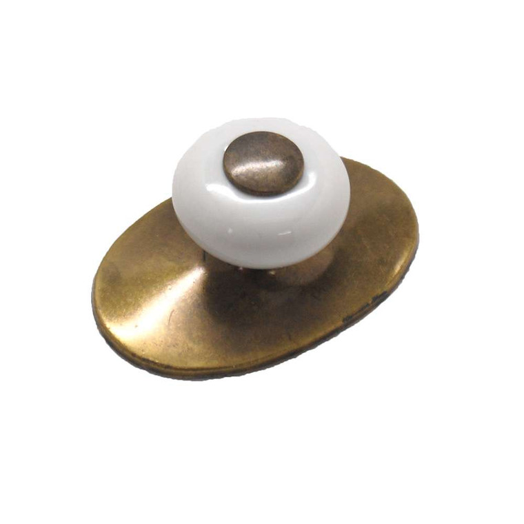 BELWITH Nostalgia Antique 2-1/16" Length Cabinet Knob with Backplate in Vintage Brass and White P408-VB