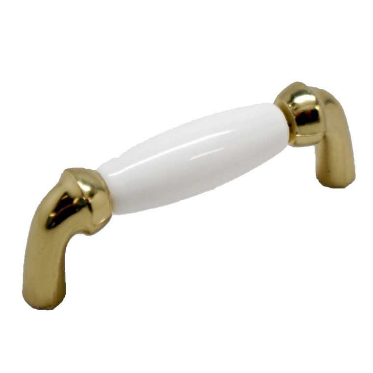BELWITH Tranquility 3" Centers Handle Pull in Dark Polished Brass and White P536-PB