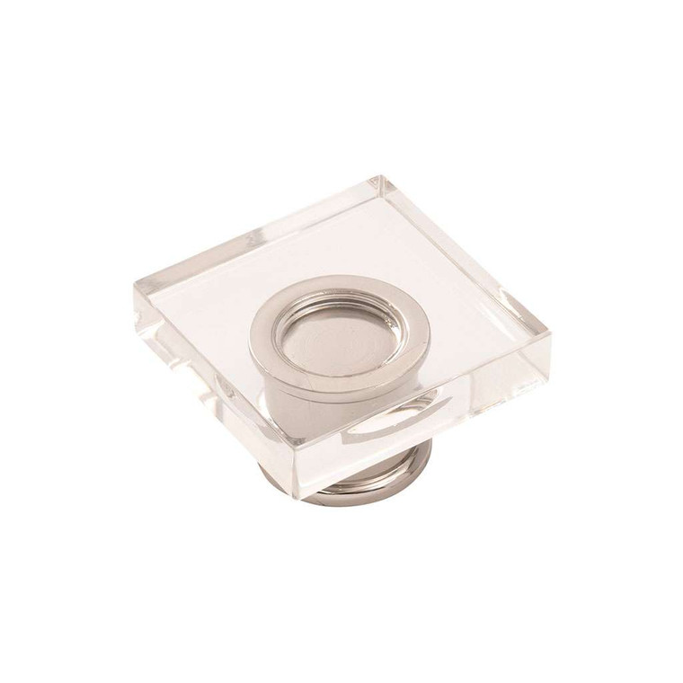 HICKORY Crystal Palace 1-3/8" Length Square Cabinet Knob in Clear and Polished Nickel H079525-CA14