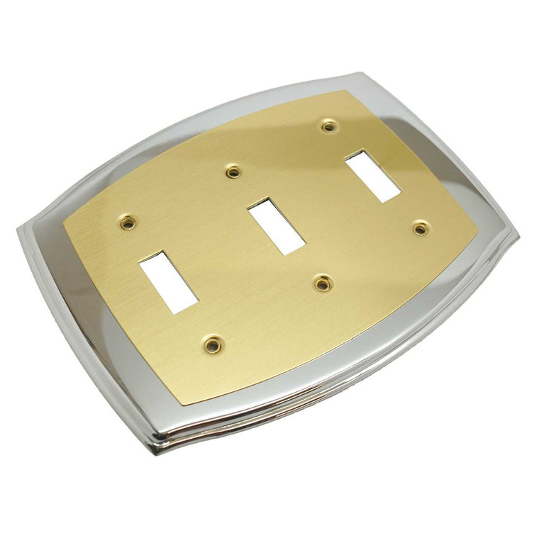 AMEROCK Accents Solid Brass Triple Toggle Switch Plate - Polished Brass & Chrome