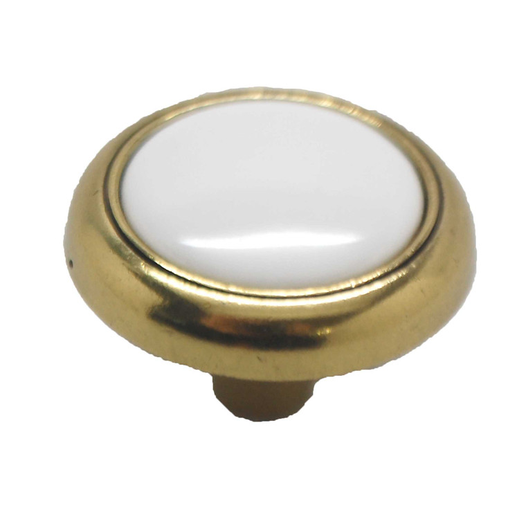 BELWITH Tranquility 1-3/16" Porcelain Round Cabinet Knob - White & Polished Brass P709-W