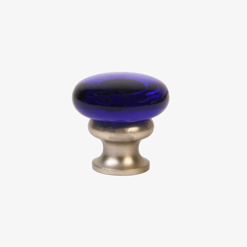 LEWIS DOLIN Glass 1-1/4" Mushroom Cabinet Knob - Transparent Cobalt / Brushed Nickel 37-101