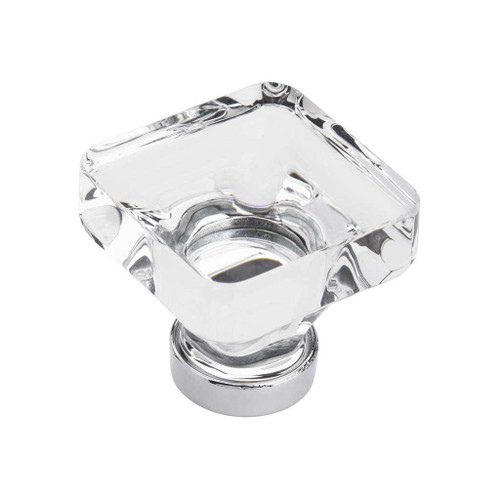 AMEROCK Glacio 1-3/8" Length Glass Square Cabinet Knob in Clear and Chrome