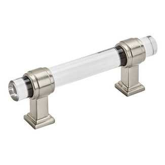 AMEROCK Glacio Glass Handle Cabinet Pull in Clear and Satin Nickel (+5 Sizes)